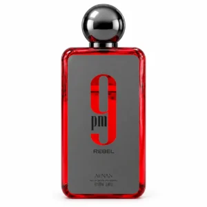 9pm Rebel de Afnan, eau de parfum unisex de 100 ml en frasco rojo con tapón metálico