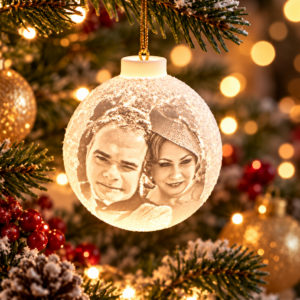 Bola de Navidad personalizada con fotografía y luz LED encendida