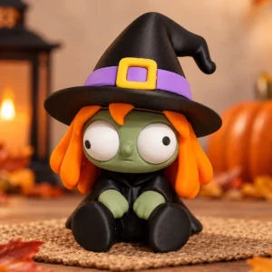 Figura decorativa de brujita de Halloween impresa en 3D en seis colores de 15 cm