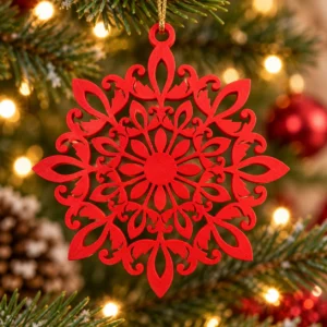 Adorno rojo para árbol de Navidad impreso en 3D, modelo Nº1 calado con forma redondeada de flor