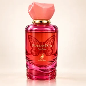 Papillon D’Or de Maison Alhambra, perfume árabe para mujer 100 ml en frasco rosa con mariposa