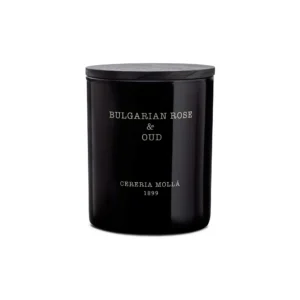 Vela perfumada Bulgarian Rose & Oud de Cerería Mollá 230 g en vaso negro con tapa negra